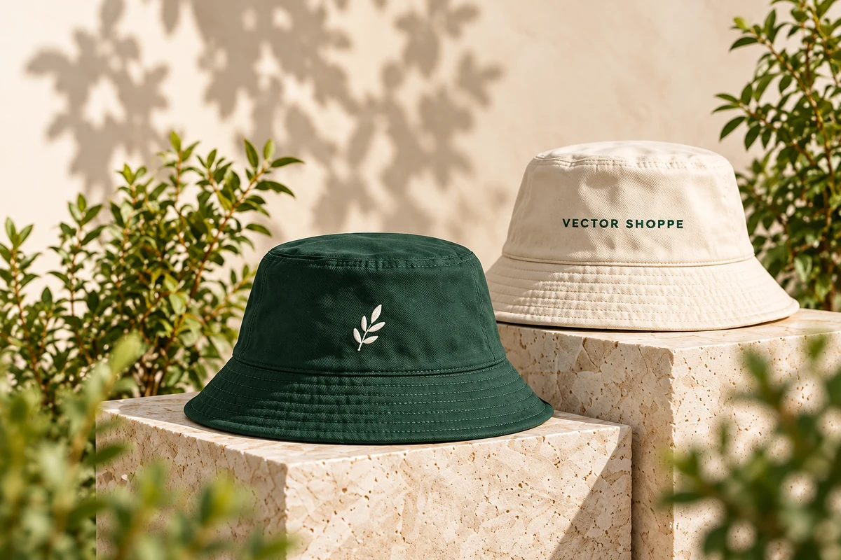 Bucket Hats in forest green and cream