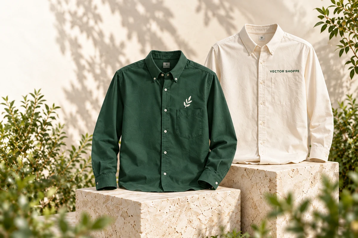 Button-Up Shirts in forest green and cream