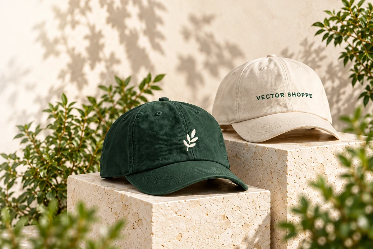 Caps in forest green and cream