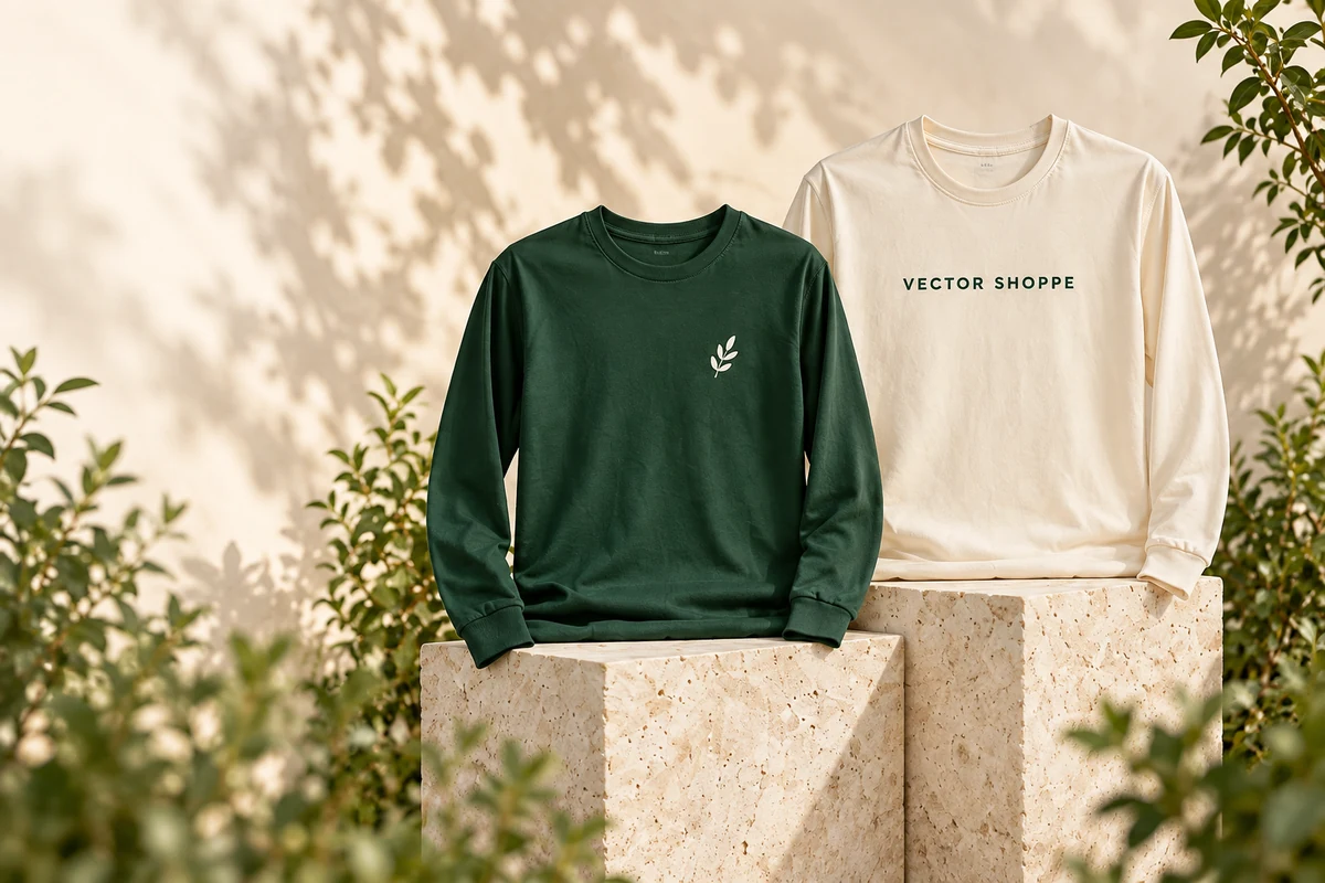 Long-Sleeve T-Shirts in forest green and cream