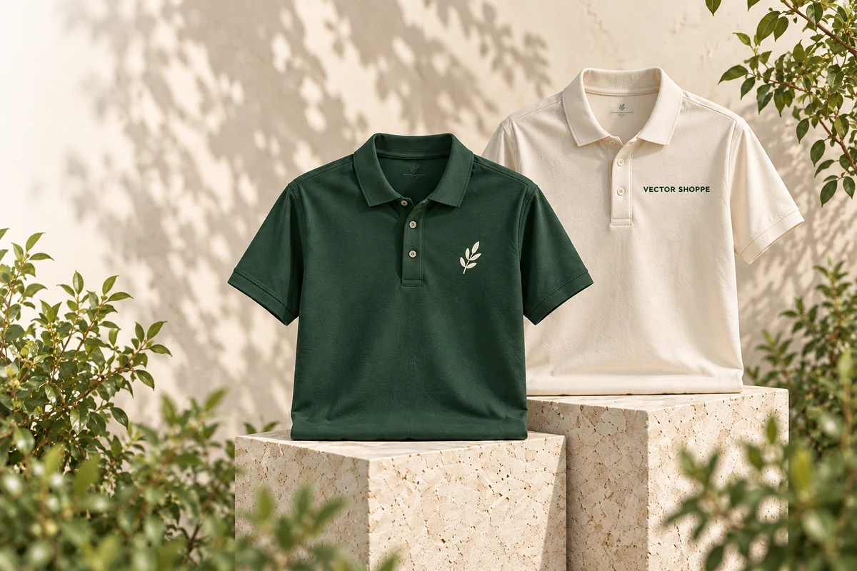 Polos in forest green and cream