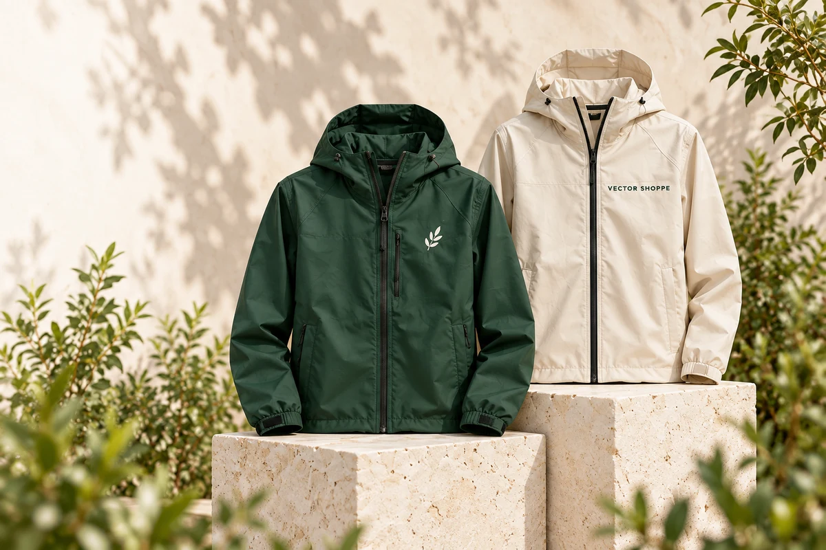 Rain Jackets in forest green and cream