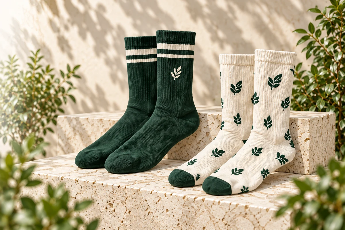 Socks in forest green and cream