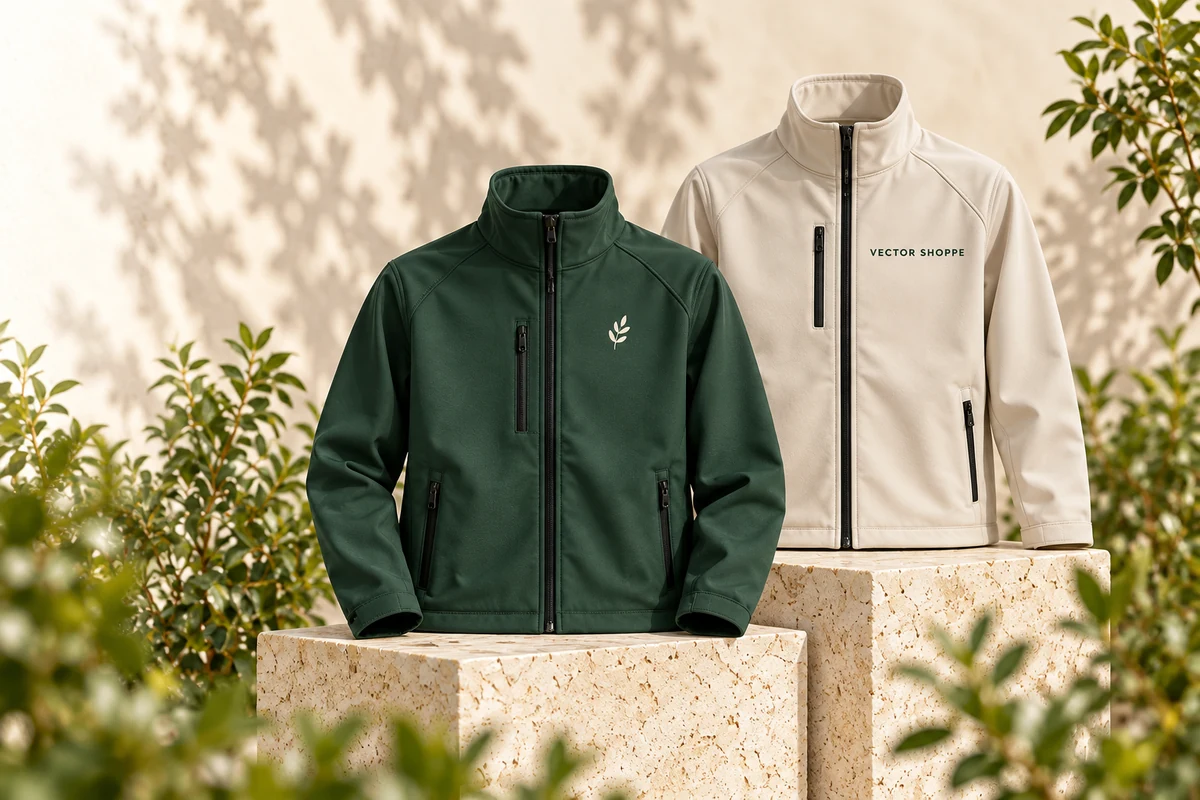 Softshell Jackets in forest green and cream