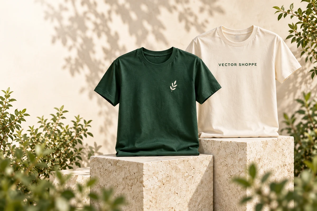 T-Shirts in forest green and cream