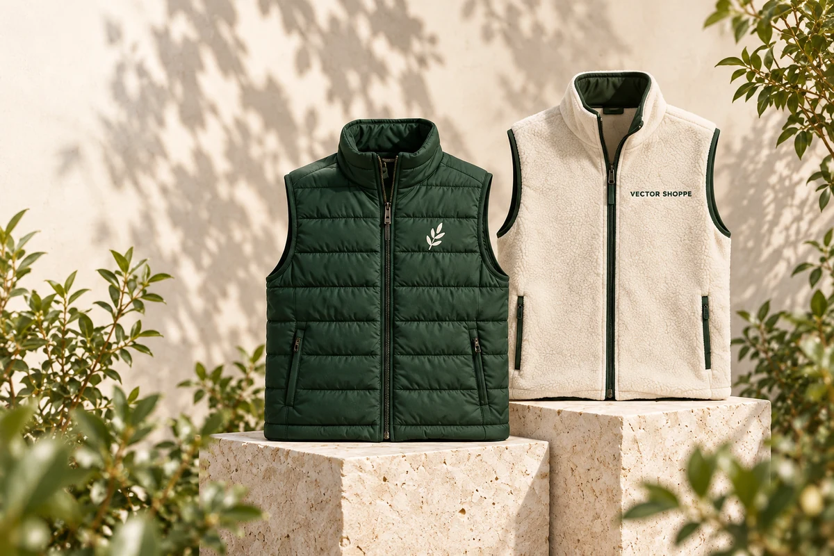 Vests in forest green and cream