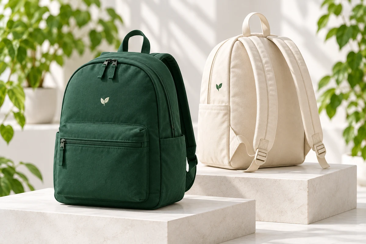 Backpacks in forest green and cream