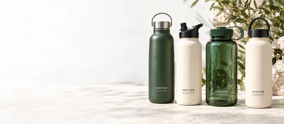 Water Bottles in forest green and cream