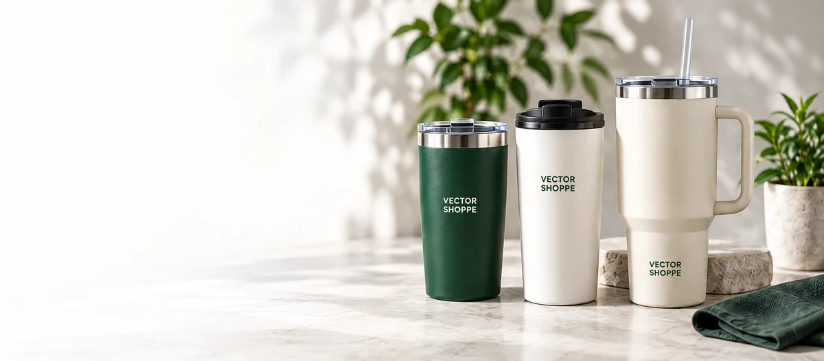 Tumblers in forest green and cream