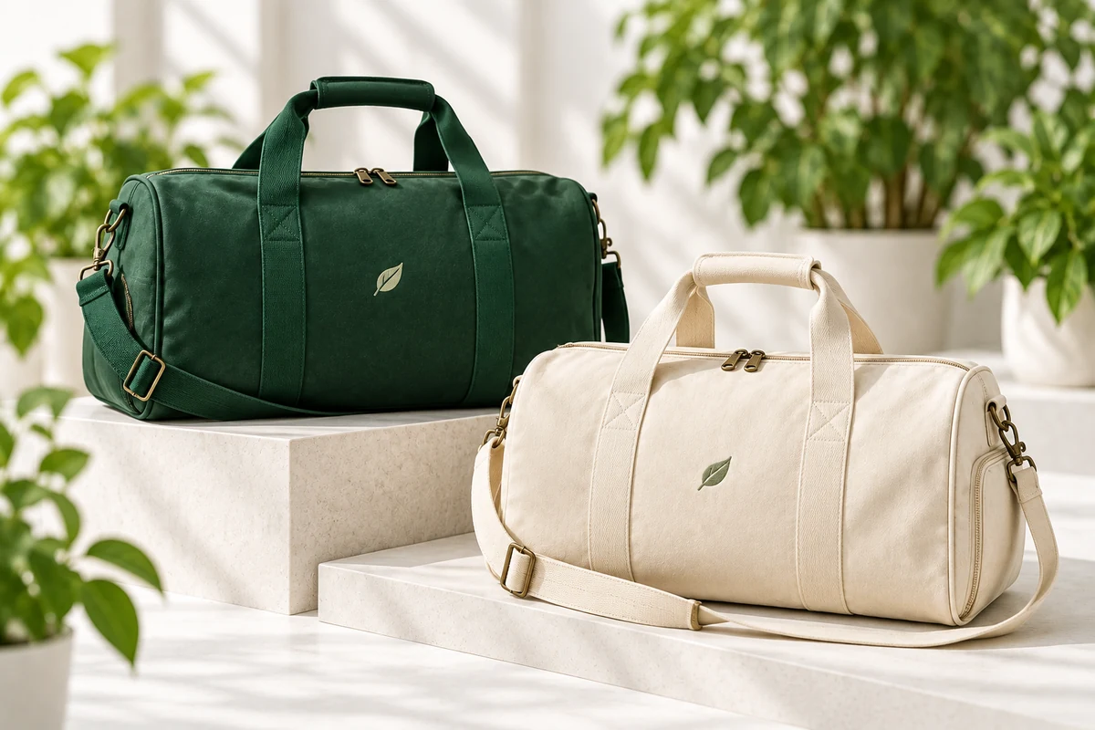Duffel Bags in forest green and cream