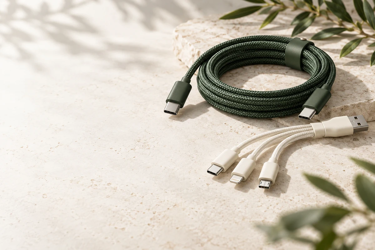 Charging Cables in forest green and cream