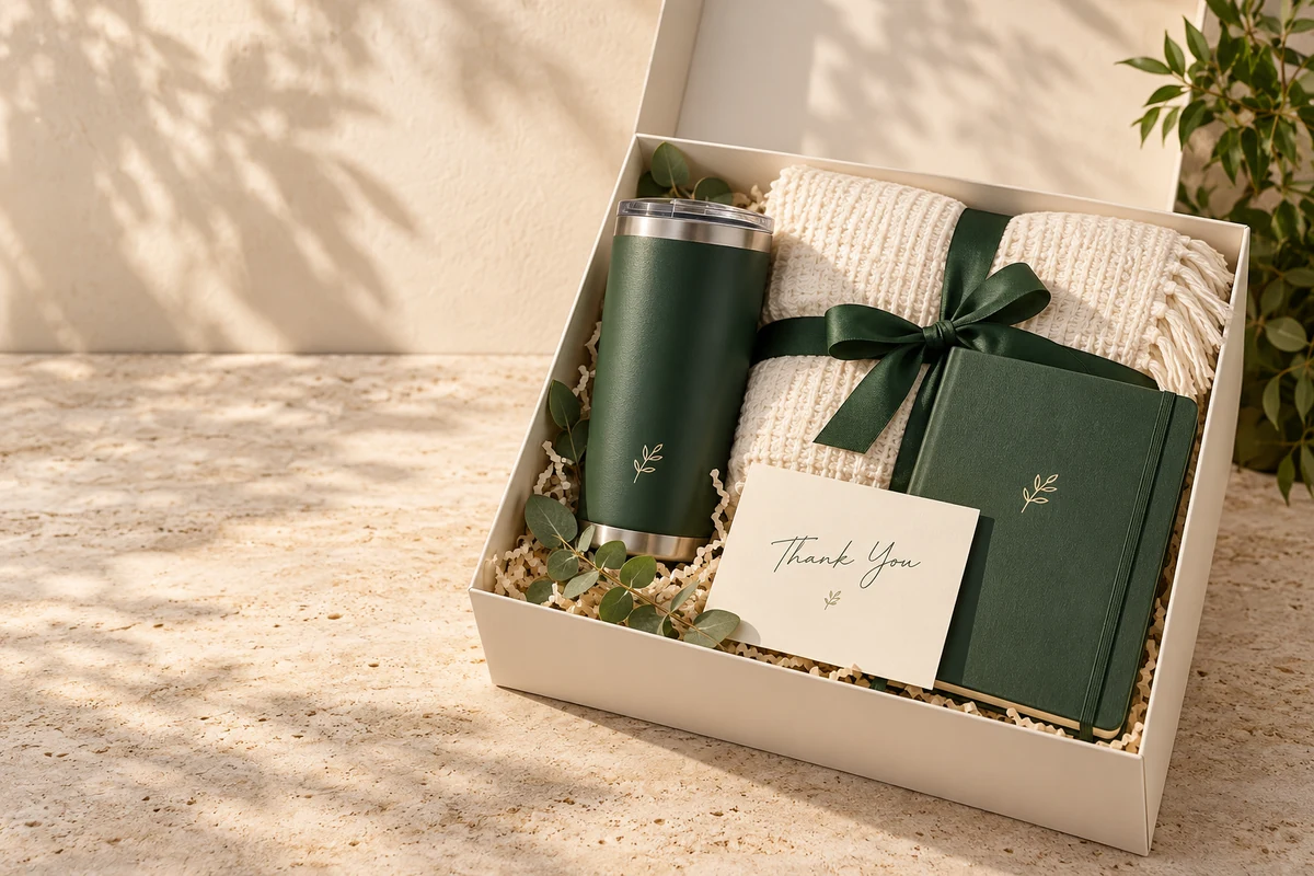 Employee Appreciation Gifts in forest green and cream
