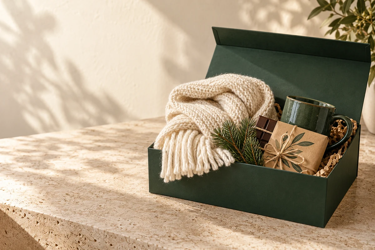 Holiday Gifts in forest green and cream
