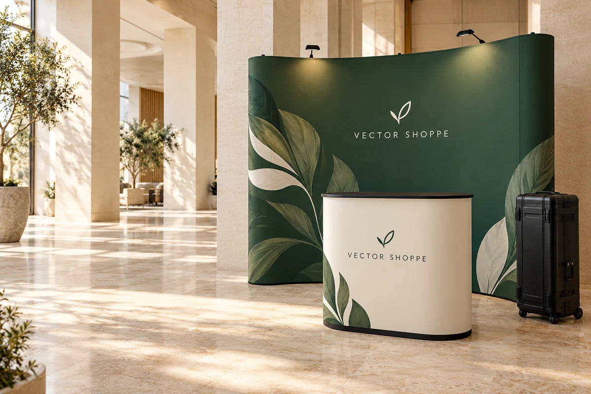 Portable Displays in forest green and cream