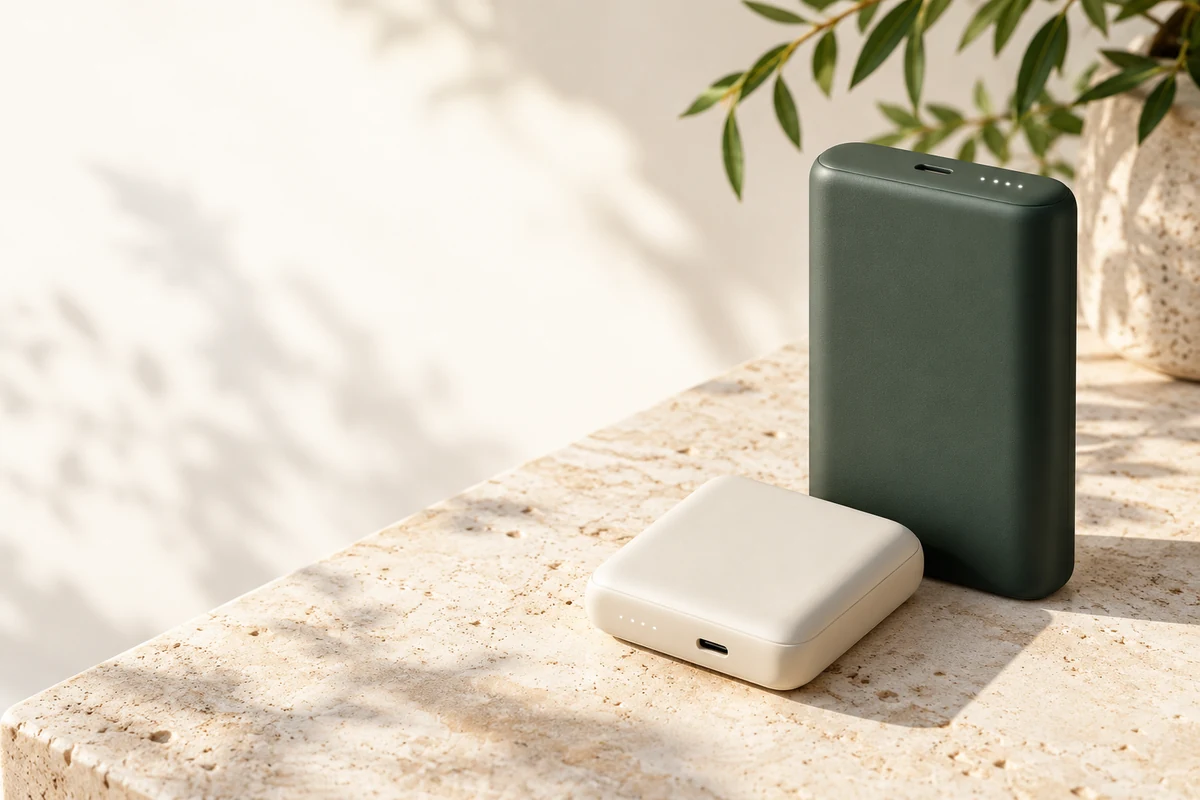 Power Banks in forest green and cream