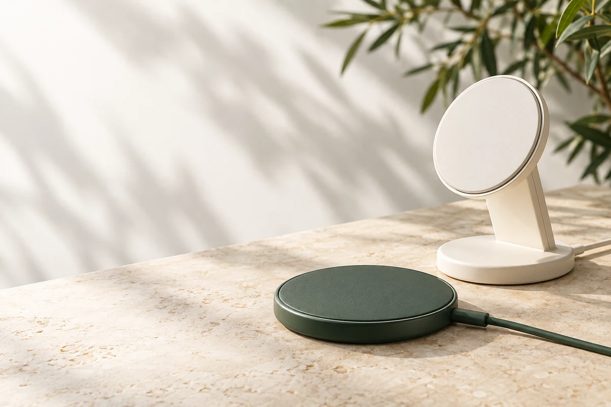 Wireless Chargers in forest green and cream