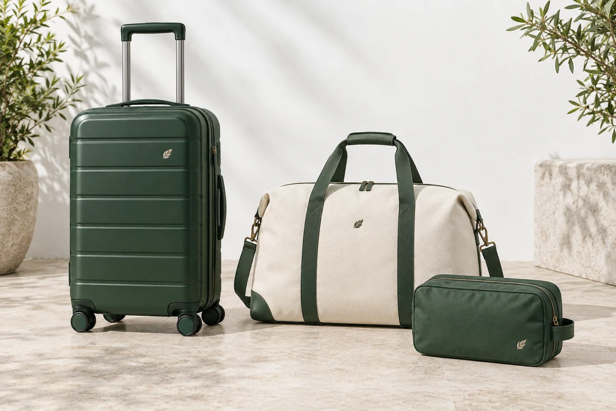 Luggage & Travel Bags in forest green and cream
