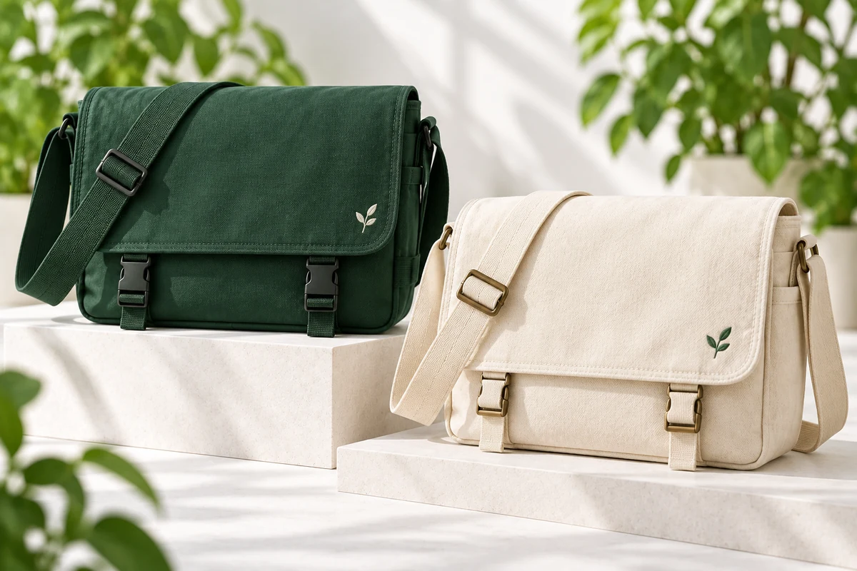 Messenger Bags in forest green and cream