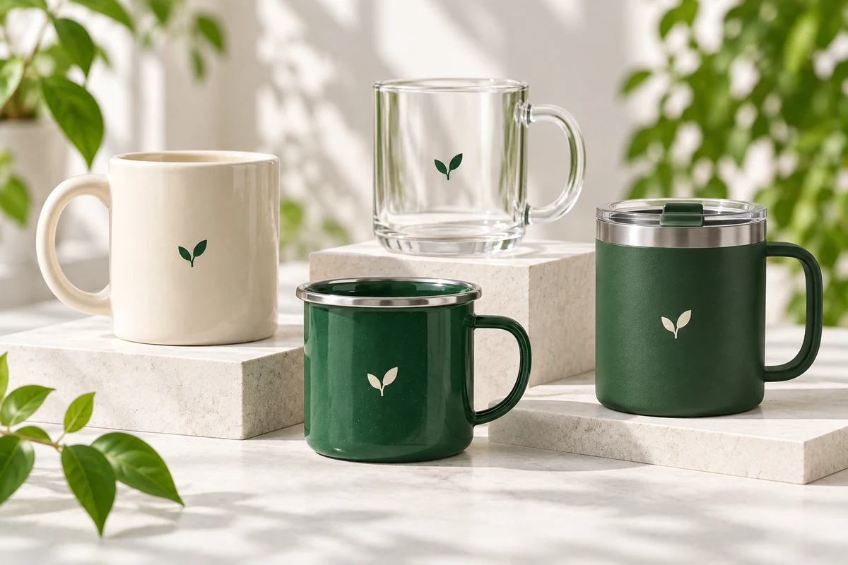 Mugs in forest green and cream