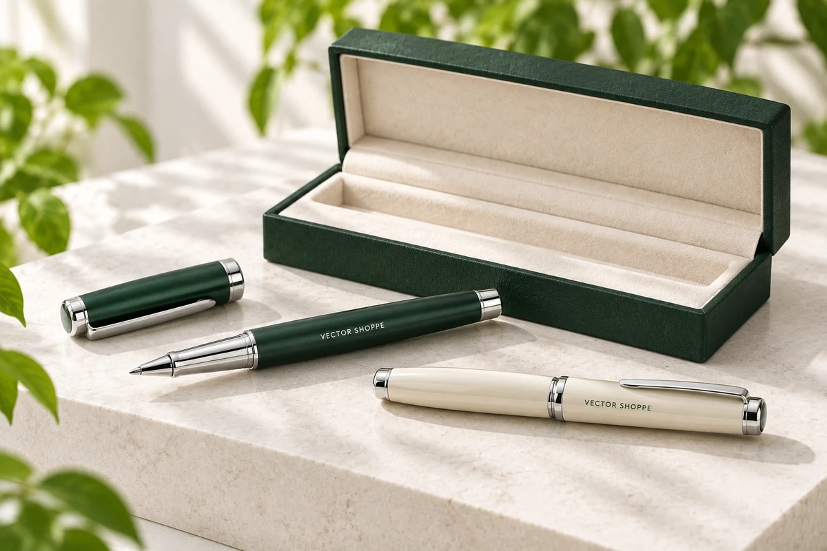 Premium Pens in forest green and cream