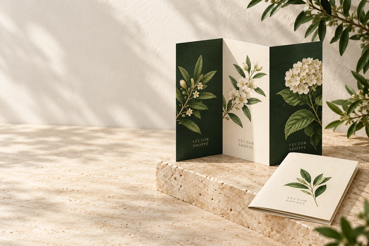 Brochures in forest green and cream
