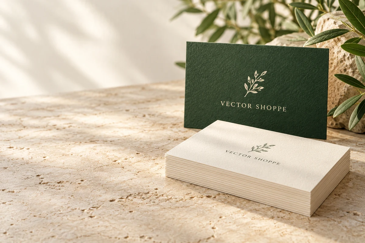 Business Cards in forest green and cream