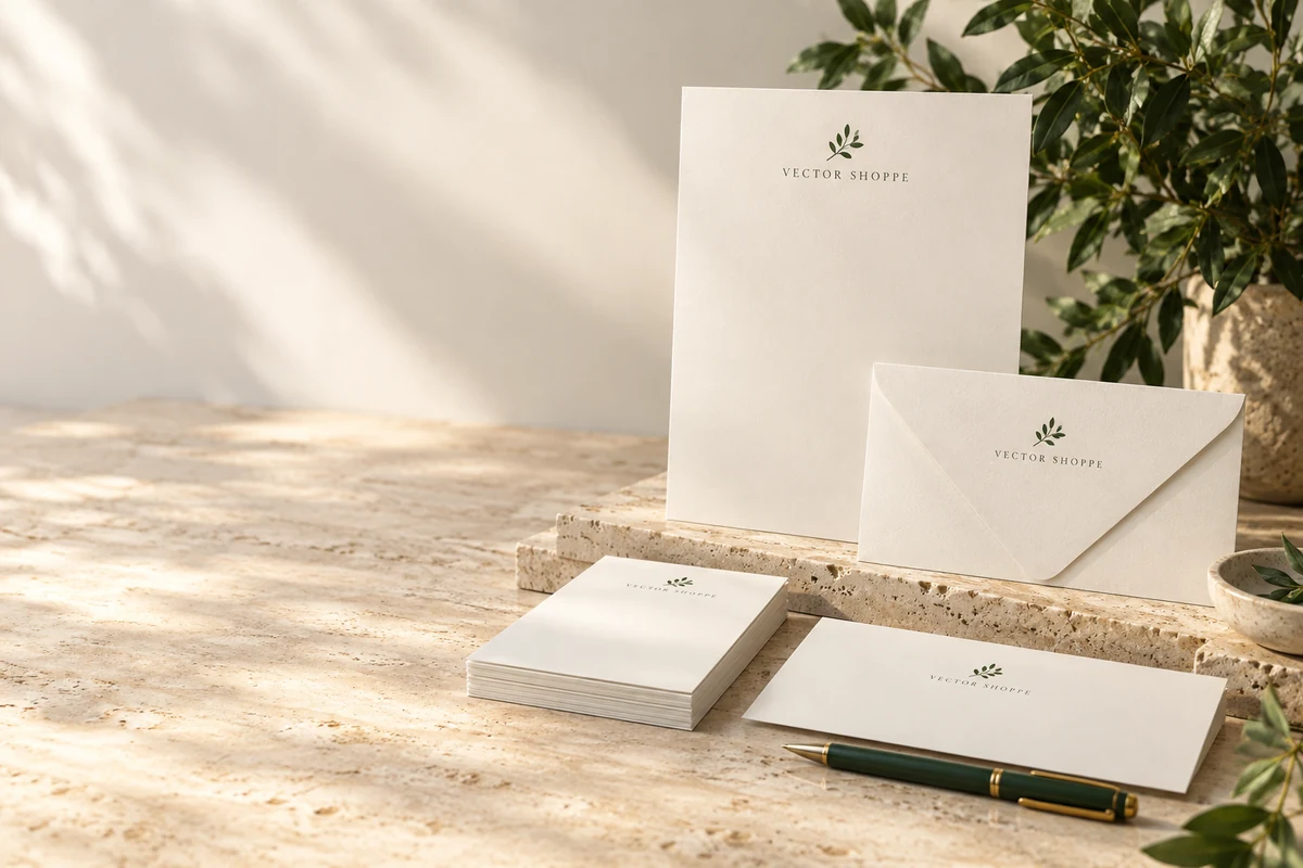Stationery in forest green and cream