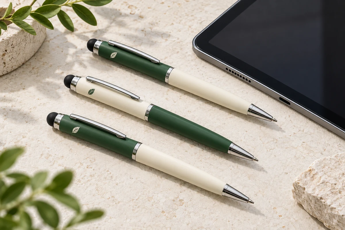 Stylus Pens in forest green and cream