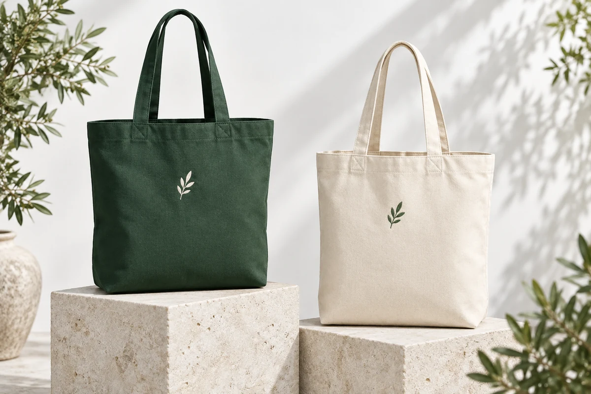 Tote Bags in forest green and cream